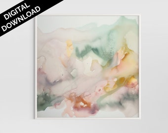 Abstract watercolor painting alcohol ink art PRINTABLE water color painting,  Multicolored wall art in pastel tones