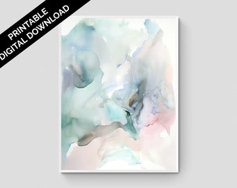 Abstract watercolor painting alcohol ink art PRINTABLE WALL ART water color painting,  Aqua teal wall art