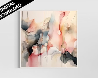 Abstract watercolor painting alcohol ink art PRINTABLE WALL ART water color painting,  Multicolored wall art in pastel tones