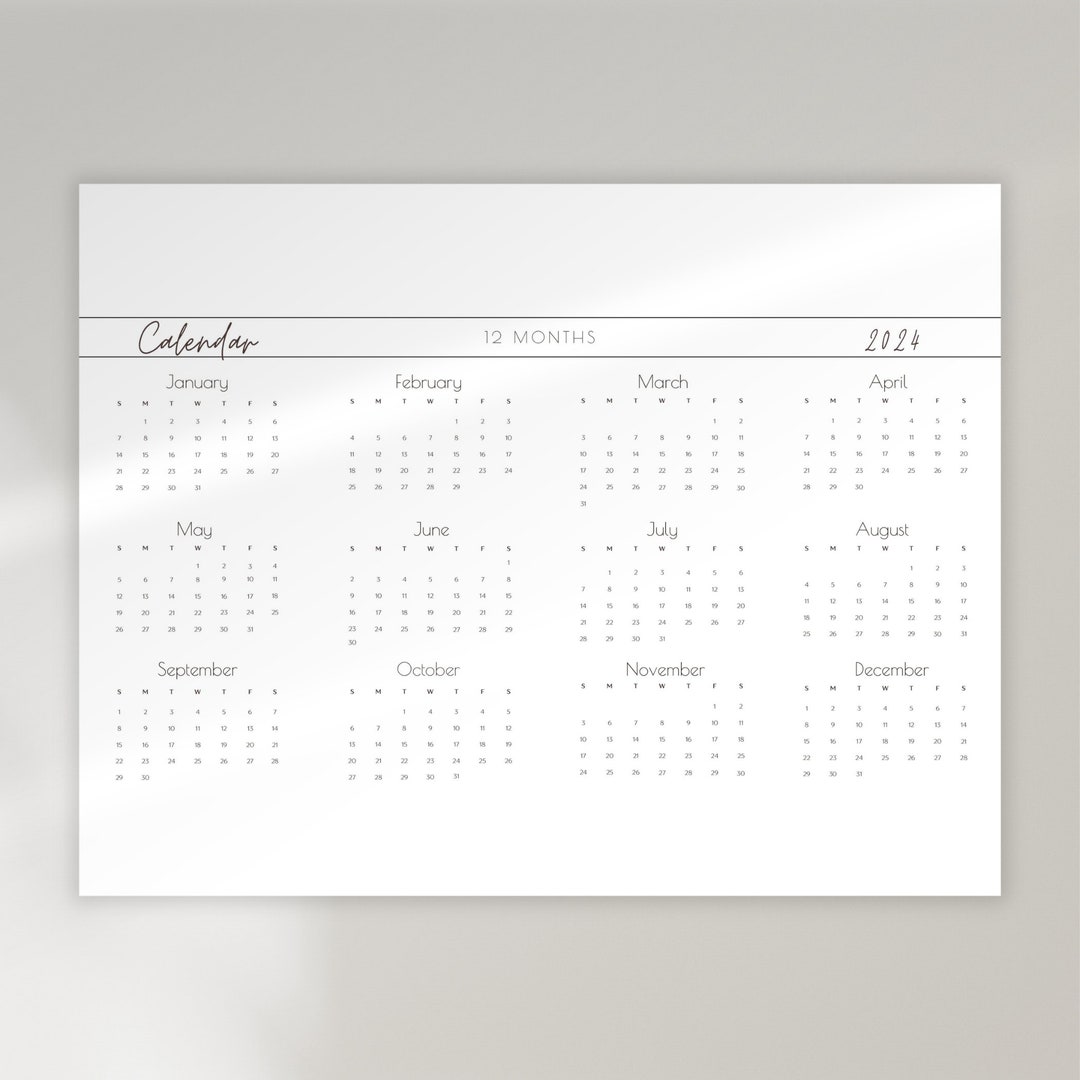 Printable 2024 Year at a Glance Calendar US Letter Size - Etsy UK