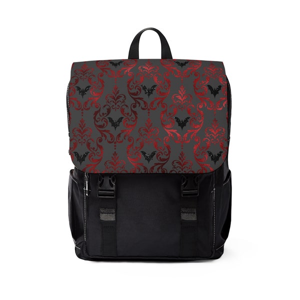 Bat Black Vampire Red Filigree Lace Unisex Casual Shoulder Backpack Gothic Punk Rock Metal Grunge