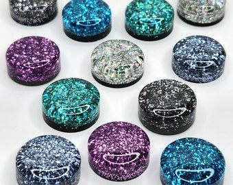 MINI Magnets (set of 3 or 6) ~ LoveLeigh's Favorites ~ GLITTER Resin Magnets with Neodymium Earth Metal Backings ~ 1in Round