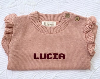 Suéter de punto personalizado para bebé/niña pequeña rosa personalizado/suéter con nombre