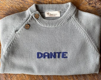 Jersey de punto personalizado azul para bebé niño/niña/niño pequeño/suéter con nombre