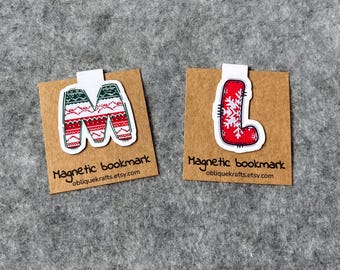 Christmas Initial Magnetic Bookmark for Book Lovers | Custom Knitted Monogram Design