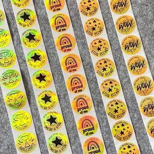 Personalised Teacher Reward Stickers – Holographic Gold or Silver – Custom Name Stickers