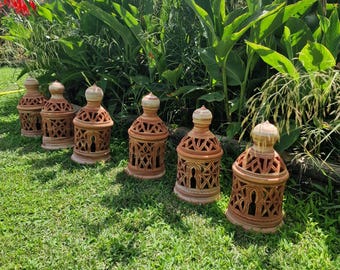 Handmade ceramics from Andalusia, small size garden or terrace lantern, original Arabic style design by DERIMAR ceramics.