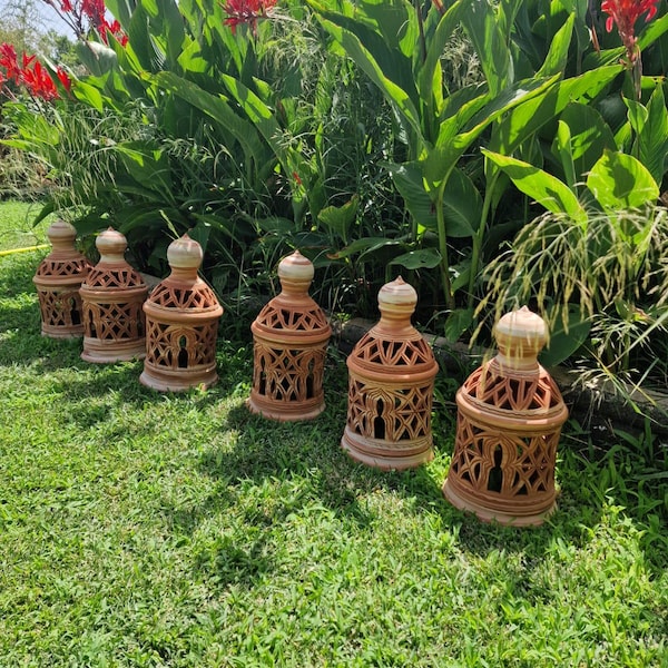 Handmade ceramics from Andalusia, small size garden or terrace lantern, original Arabic style design by DERIMAR ceramics.