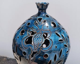Pomegranate ceramic candle holder. BLUE DRAGON Collection.