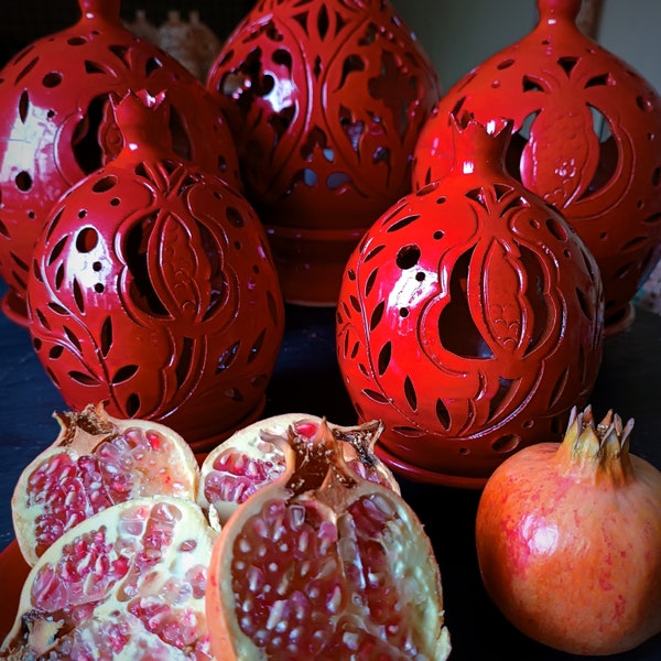 Pomegranate mini handmade ceramic candle holder