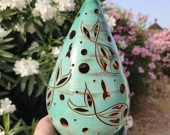 Ideal candle holder for centerpiece, Turquoise collection and fish cutout.