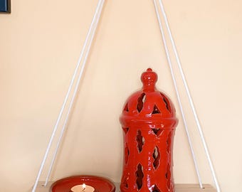 Handcrafted ceramic candle holder, mini lantern model, passion red color.