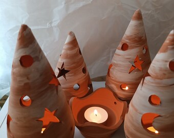 Handmade ceramic incense burner with a pyramid shape and pointed tip, for candles or burning incense, mini size.