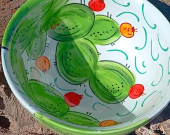 Bowl / bowl 14 centimeters wide by 7 high, handmade ceramic, hand-painted in the Cactus collection.