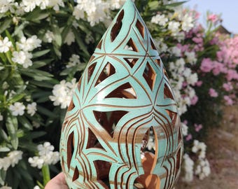 Ideal candle holder for centerpieces, Turquoise collection and Arabic style openwork.