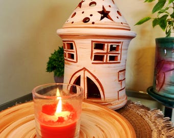 DERIMAR ceramic candle holder house, made entirely by hand on the potter's wheel.