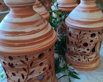 Granatapfel-Keramik-Kerzenhalter mit großer Laterne