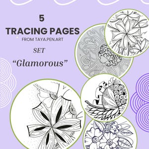 5 Tracing/coloring pages, Adult Tracing, Stress Relief, Digital, PDF, Printable