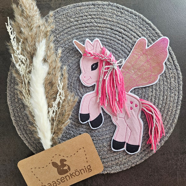 Applikation Einhorn rosa pink | Einhörner mit Mähne | Zuckertüte | Pony | Bügelbild | Aufnäher | haasenkönig