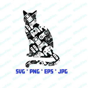 Cat and Gaming Controllers Silhouette Svg Png Jpg Eps Digital File