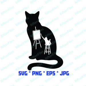 Painting Cat Silhouette SVG PNG JPG Eps Digital Download