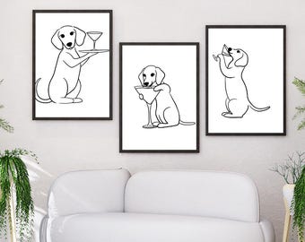Espresso Martini Dachshund Wall Art Set, Funny Dog Cocktail Prints, Wiener Dog Bar Decor, Sausage Dog Digital Download, Teckel Humor Art