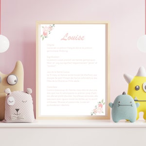 Affiche personnalisée signification du prénom fleurs rose. Idéal Cadeau de naissance