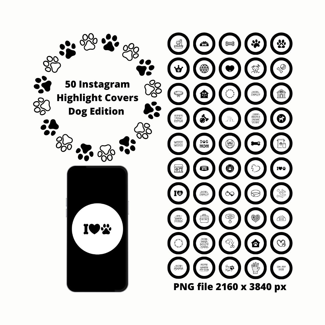 Dog Instagram Highlight Covers Black and White Dog Edition Etsy