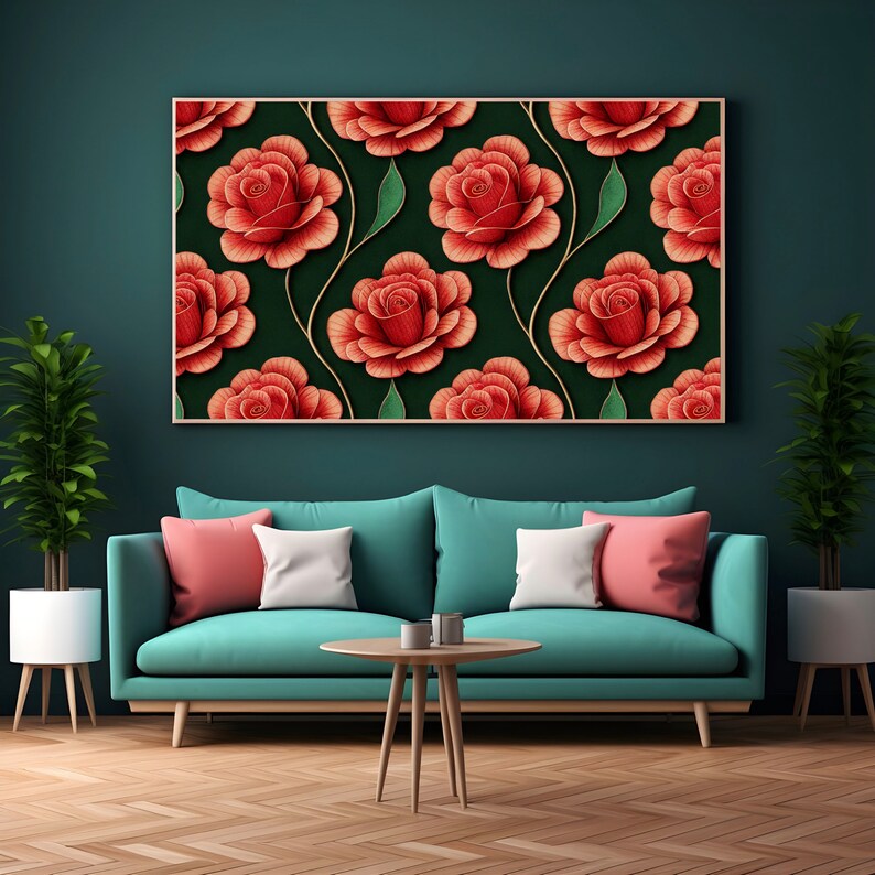 Regal Red Roses Floral Art Paper Digital Design for Wall Decor for Home ...