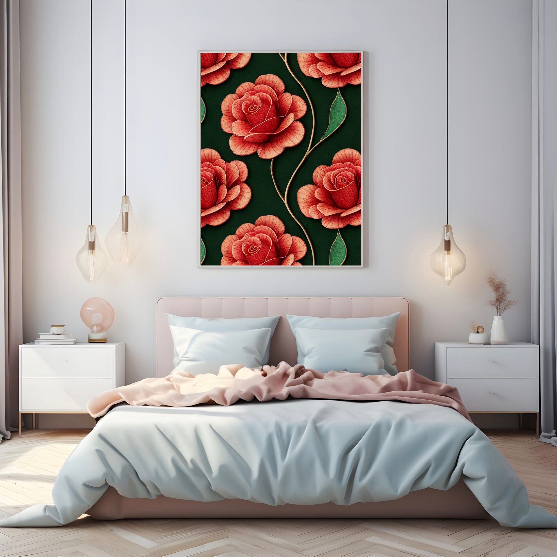 Regal Red Roses Floral Art Paper Digital Design for Wall Decor for Home ...
