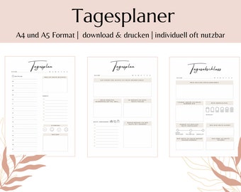 Ongedateerde dagelijkse planner in het Duits, afdrukbaar A4- en A5-formaat, takenlijst, afsprakenplanner, dagelijkse doelen, productiviteit, instant download pdf