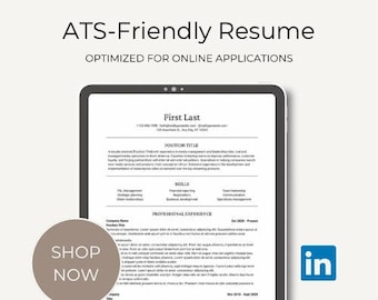 Könnte beinhalten: Ein Computerbildschirm zeigt eine Lebenslaufvorlage mit dem Titel "ATS-Friendly Resume" und dem Text "Optimiert für Online-Bewerbungen". Die Lebenslaufvorlage ist so konzipiert, dass sie von Bewerbermanagementsystemen (ATS) leicht gelesen werden kann.
