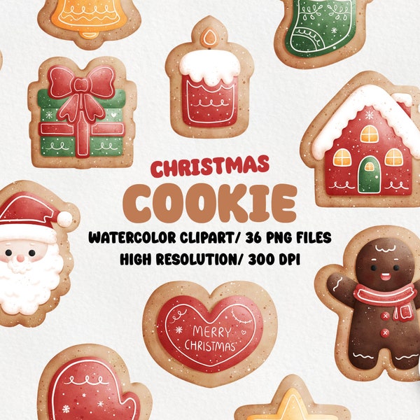 Christmas Cookie Watercolor Clipart, Christmas Cookie Clipart, Watercolor Christmas Cookie Clipart, Christmas Clipart, Cookie Clipart