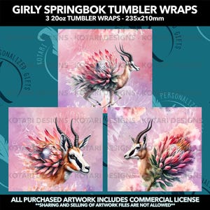 Girly Springbok 20oz Tumblers - 3 designs - protea and sprinbok inspired