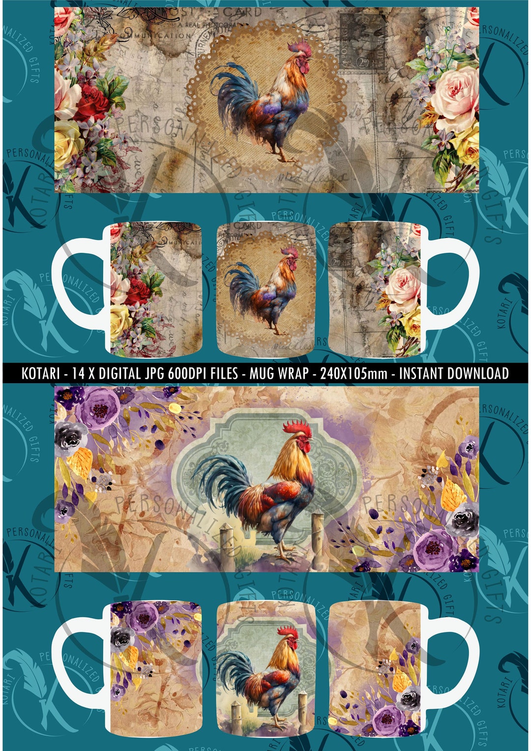 Unique Chicken Mug Wrap Design Collection - 14 Designs - Etsy