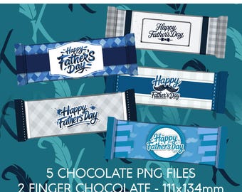 Father’s Day Chocolate Wrappers PNG Bundle, Printable 2 Finger Chocolate Wraps, Fathers Day Candy Wrapper Template