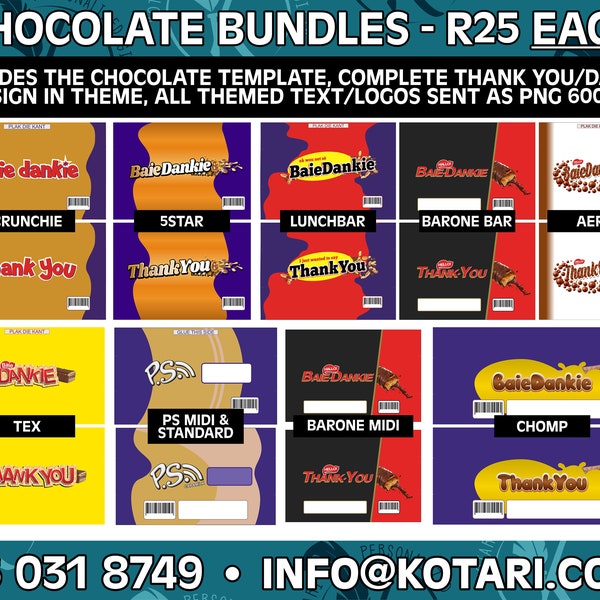 Chocolate Wrapper Thank You Dankie Wrappers - BarOne Tex Crunchie 5Star Luncbar Aero Chomp PS