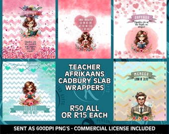 Onderwyser - Juffrou en Meneer - Sjokolade Omhulsel - Commercial License - Choc Teacher and Sir Chocolate Wrappers