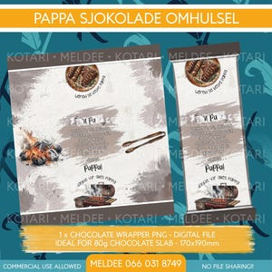Könnte beinhalten: Digitales Schokoladenverpackungsdesign mit Text in einer einzigartigen Schriftart. Das Design enthält Illustrationen eines Grills, Holzkohle und Zangen. Die Verpackung ist für eine 80g Schokoladentafel konzipiert, mit den Maßen 170x190mm.