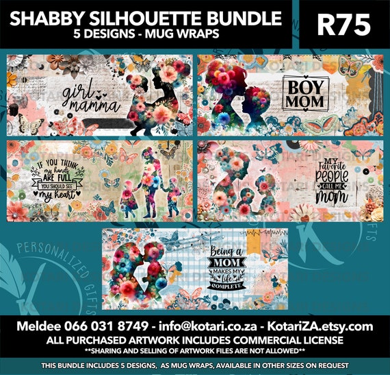 Shabby Silhouette Mothersday Mom Mug Wrap Bundle - Commercial License Included