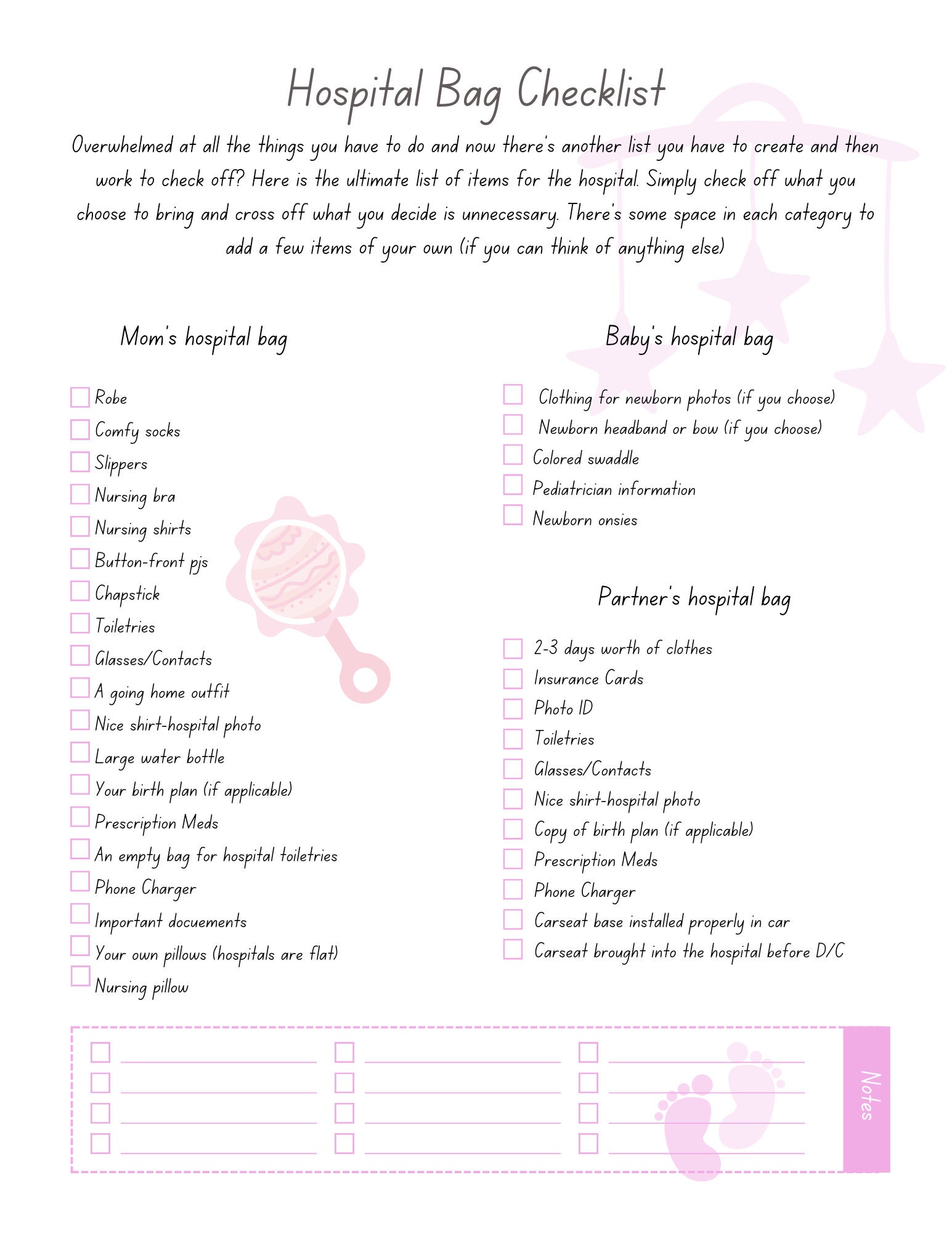 Hospital Bag Checklist Printable Pregnancy Checklist Labor Etsy