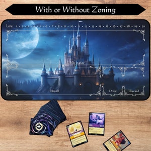 ロルカーナ プレイマット ゾーニングあり/なし | ダーク キャッスル | TCG プレイマット | トレーディング カード ゲーム プレイマット | 12x22 および 31x15.5 インチ | 高品質プリント