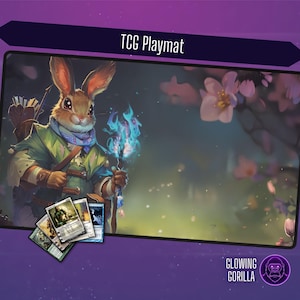 MTG Playmat Rabbit Wizard, 24x14 inch, Optional Zoning,TCG Play Mat, Magic the Gathering, DnD, Table Top Gaming, MTG gift