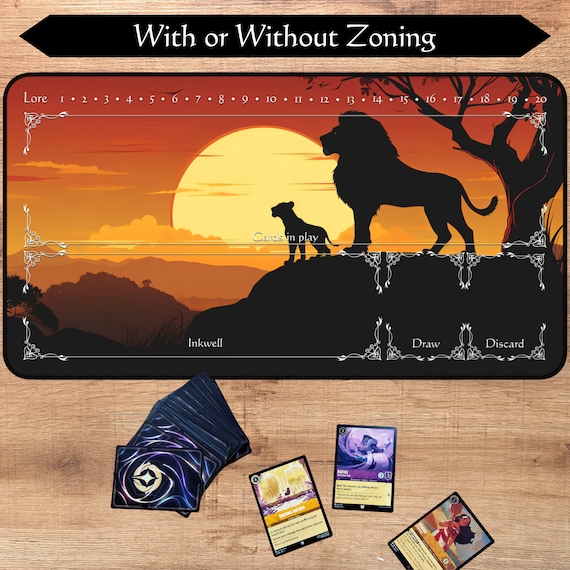 Lorcana Playmat With or Without Zoning | Lion and cub | TCG Playmat | Trading Card Game playmat | 12x22 and  31x15.5 inch | HQ print