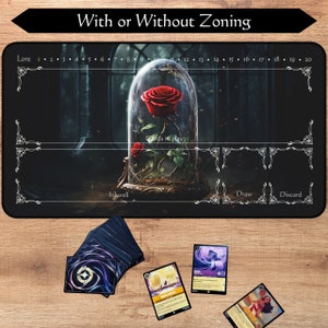 Tapete de juego Lorcana con o sin zonificación / Rosa encantada / Tapete de juego TCG / Tapete de juego de cartas coleccionables / 12 x 22 y 31 x 15,5 pulgadas
