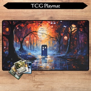 MTG Playmat | 24x14 inch | Tardis Police Box 2 | Optional Zoning | TCG Play Mat | Magic the Gathering | DnD | Gaming Playmat | MTG gift