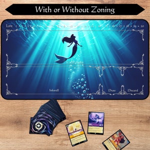 Tapis de jeu Lorcana avec ou sans zonage | Sirène | Tapis de jeu JCC | Tapis de jeu pour jeu de cartes à collectionner | 12 x 22 et 31 x 15,5 pouces | Impression de haute qualité