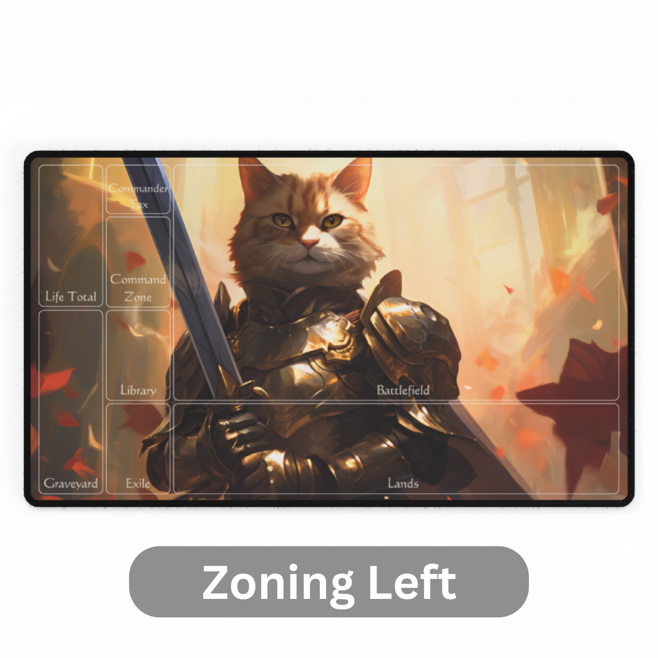 MTG Playmat | 24x14 Inch | Paladin Commander Cat | Optional Zoning