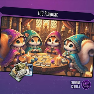 Tapis de jeu MTG Squirrel Gathering, 24 x 14 pouces, zonage facultatif, tapis de jeu TCG, Magic the Gathering, D&D, jeux de table, cadeau MTG