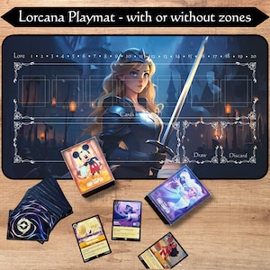 Lorcana Playmat With or Without Zoning | Stouthearted Cinderella | TCG Playmat | Trading Card Game play mat | 12x22 and 31x15.5 inch